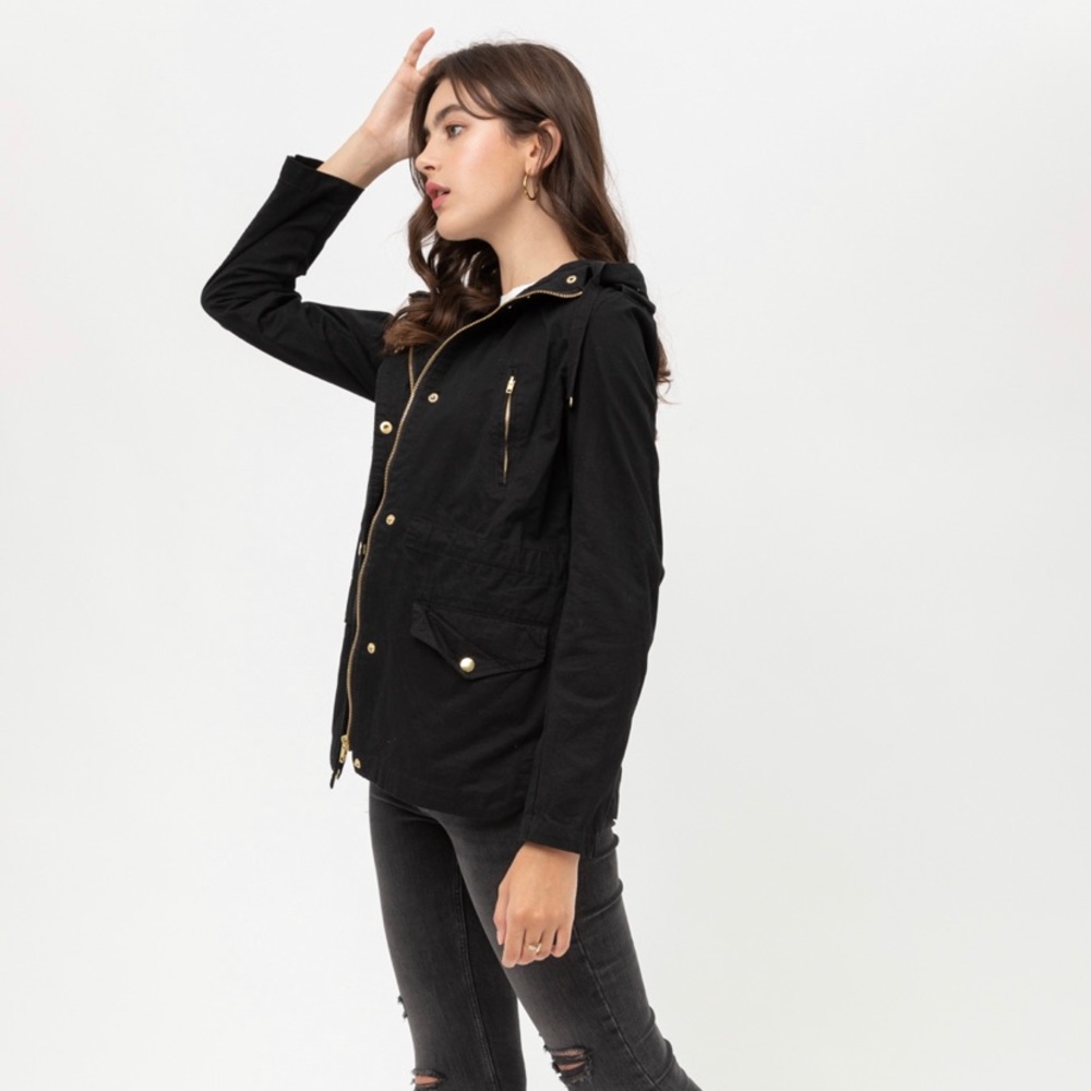 Long Sleeves Hoodie Utility Jacket (Black)